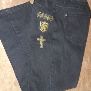 Men's Black Jeans with Embroidered Patches